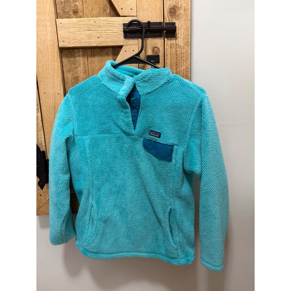 Patagonia Girls Re-Tool Snap-T Fleece Pullover Turquoise Aqua Blue XL 14